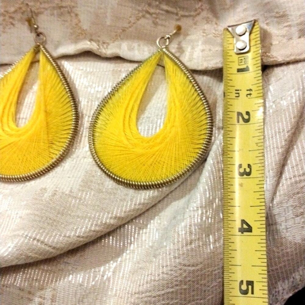 Y2K Large String Art Weaved Earrings Yellow Retro Tear Drop Copper Wired Summer - Picture 7 of 9